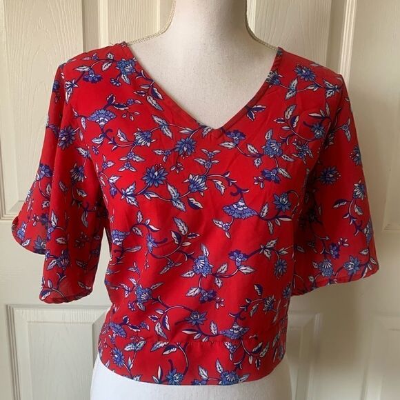 🎄Japna Floral Print Open Back Crop Top - Picture 9 of 9